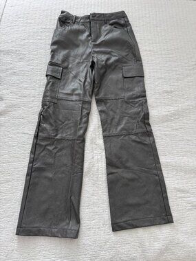 Grey Leather Cargo Pants